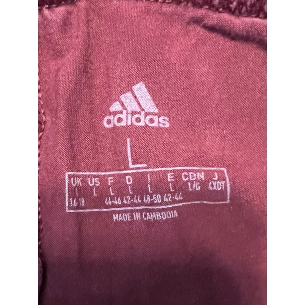 Adidas Women's Red Leggings Size L 16-18 3 Stripe Athletic Pants - Picture 5 of 7
